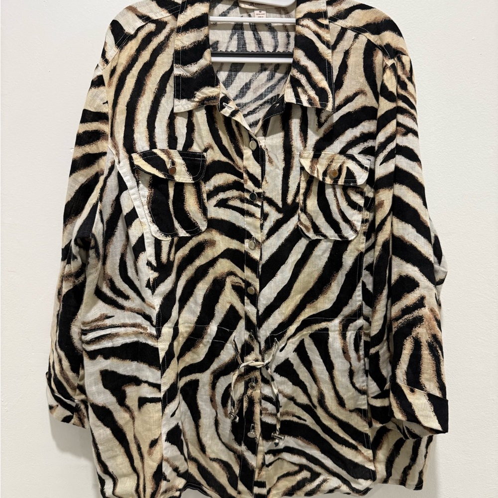 JM Collection Zebra Pattern Shirt